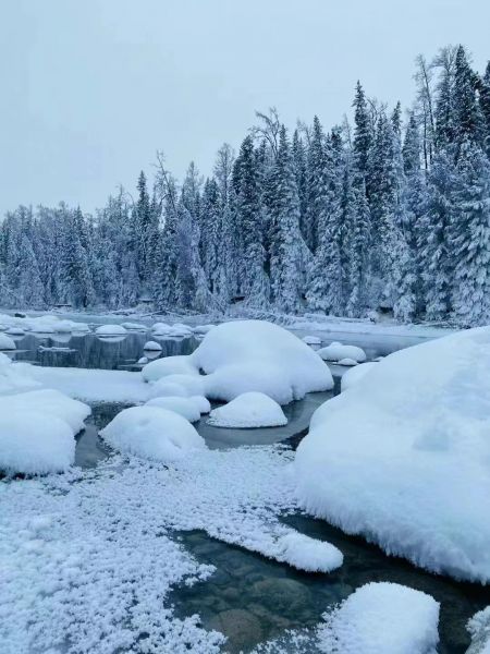 喀纳斯景区持续降雪，1月9日至12日全线管控